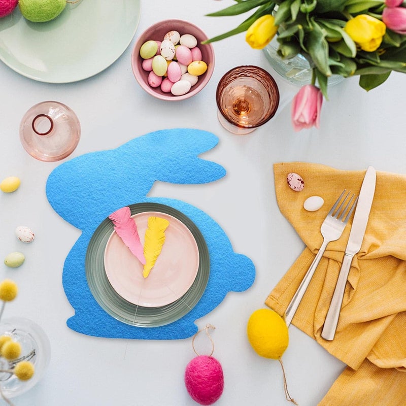 ويوبلز مجموعة مفارش طعام مرحة على شكل أرنب عيد الفصح، 4 قطع - مانعة للانزلاق، مقاومة للحرارة، قابلة للغسل، مناسبة للأطباق والأكواب - لتزيين طاولة الطعام، 23.5 × 23.5 سم - Image 3